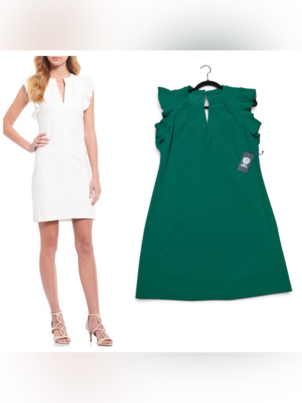 NWT Vince Camuto Green Ruffle Cap Sleeve Dress